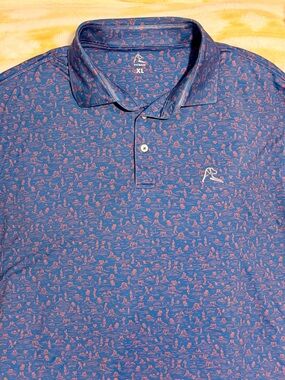 Rhoback Men's Golf Polo Shirt Blue Desert Print, Stretch, Size XL, Short Sleeve